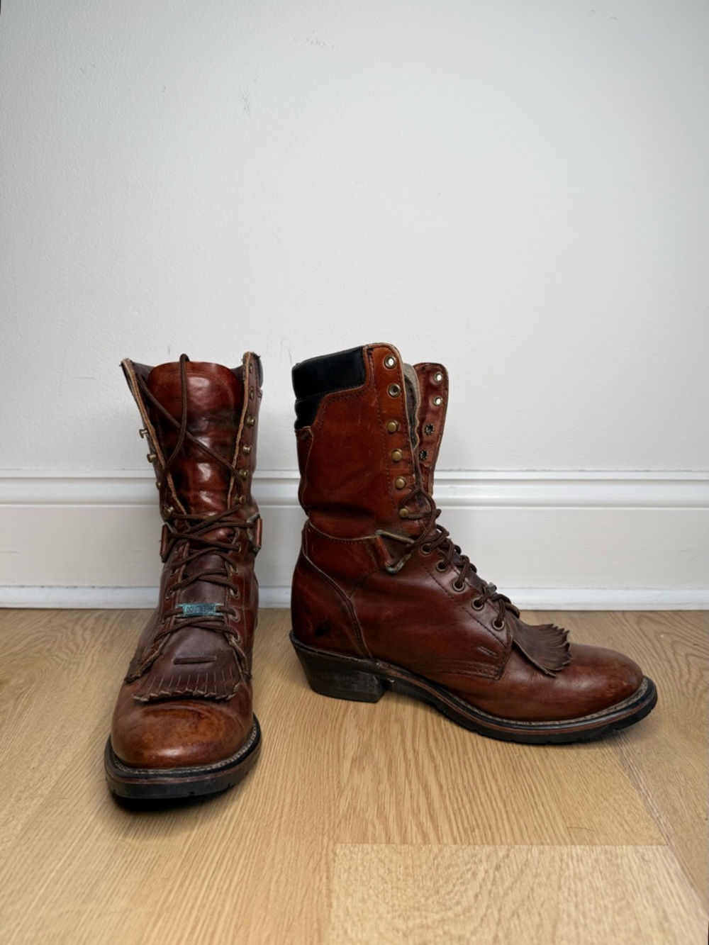 Double H Brown Leather Lace-Up Vintage Women's Boots